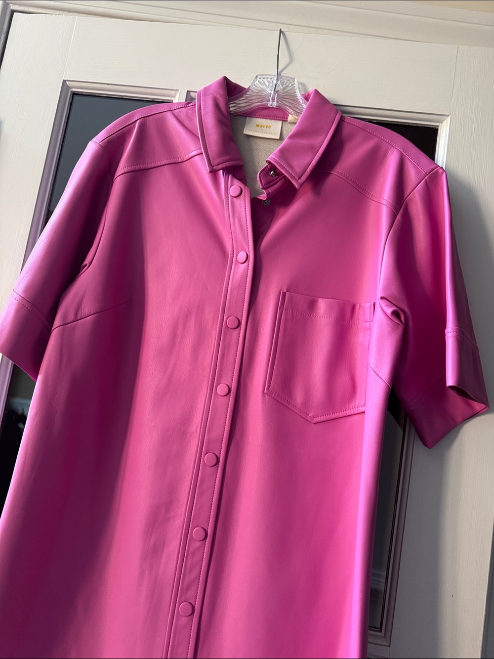 Maeve Fuchsia Pink Button-Front Short Sleeve Dress - Picture 2 of 2
